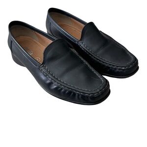 Ara Black Leather Slip-On Penny Loafers Made in Germany with Moc Toe Stitching
